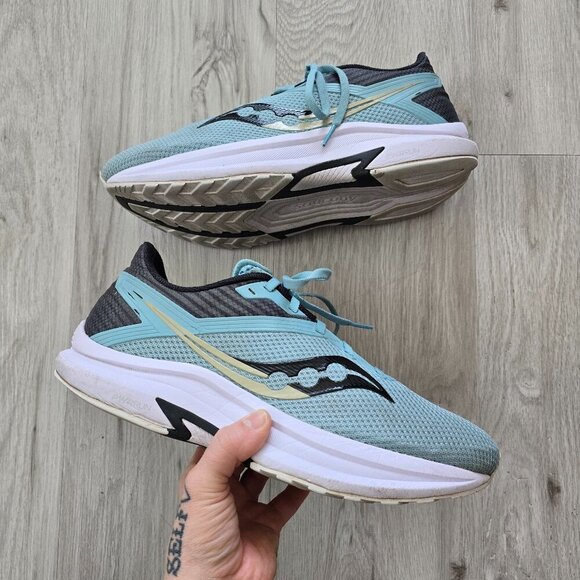 Saucony | Axon 'Tide Black' teal blue running low-top sneakers | MENS 10 - Picture 1 of 9